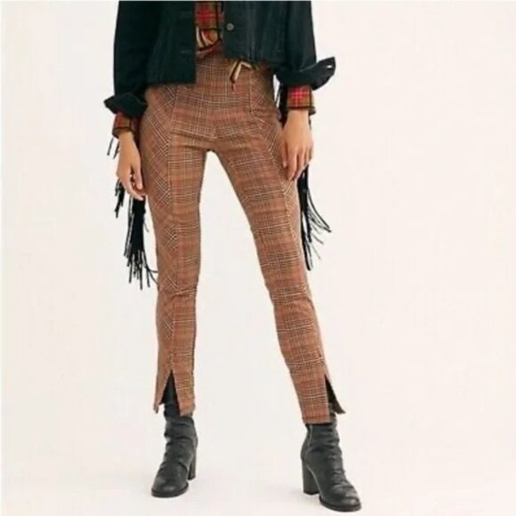 Free people Flying‎ High Split Hem Plaid Pants Sz 4 - Picture 8 of 8